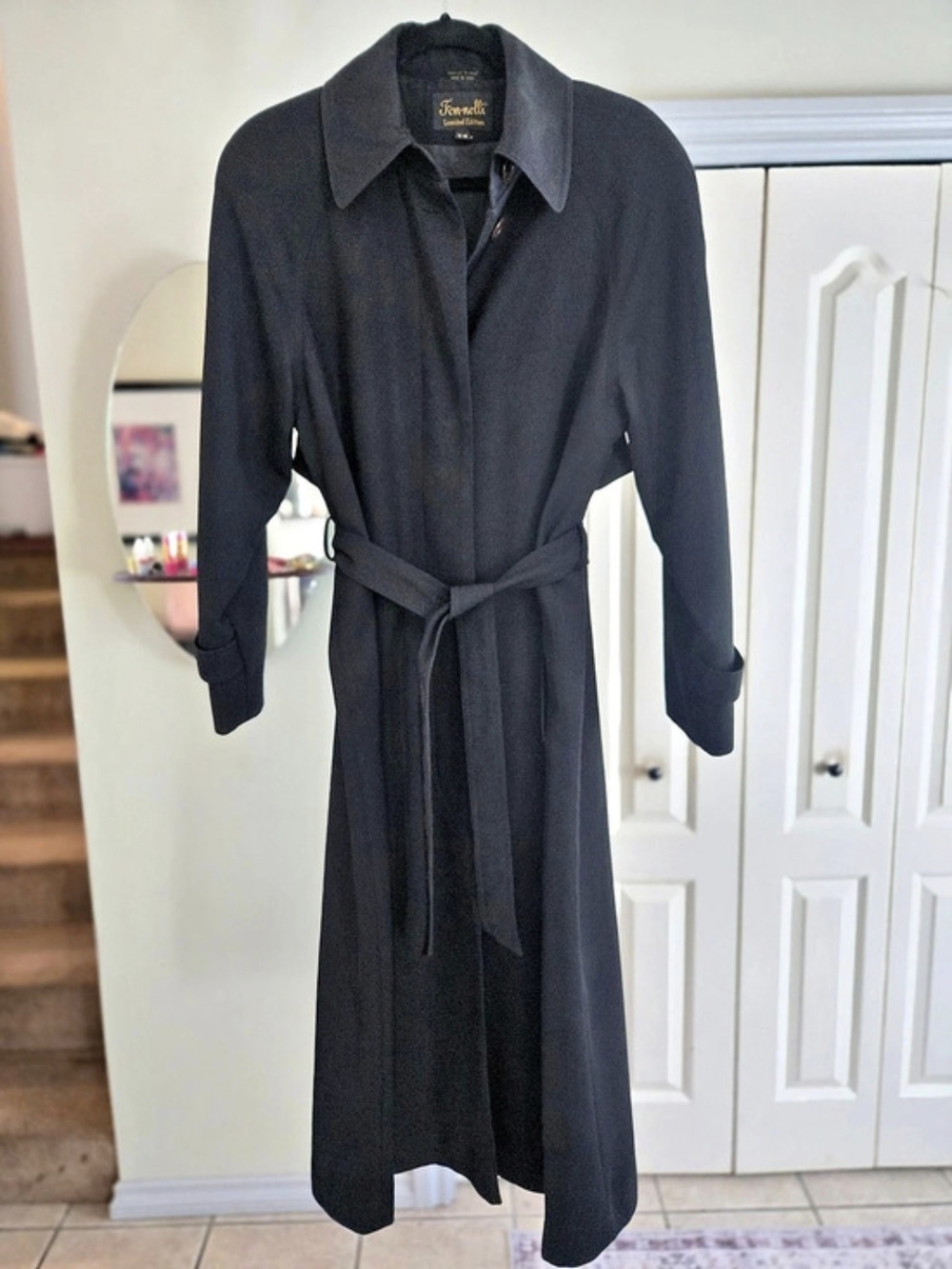 Fennelli Limited Edition Belted Black Trench Coat Size Medium